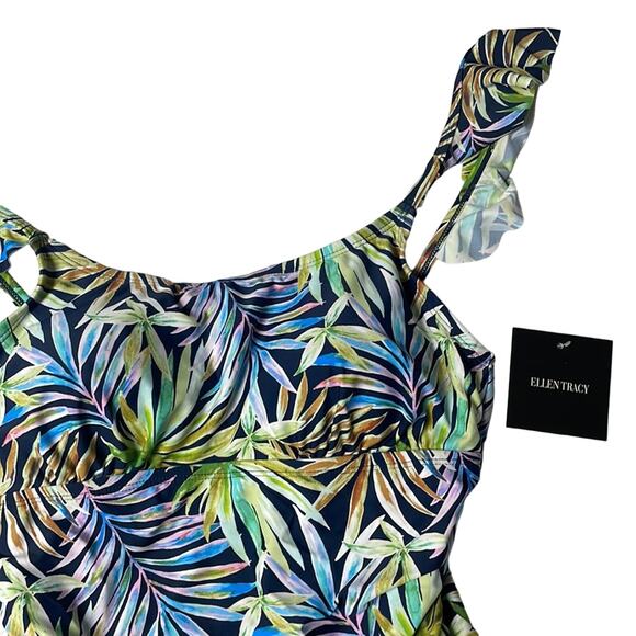 NWT Ellen Tracy Tropical Palm Leaf One Piece Suit Size 14 - Picture 4 of 9